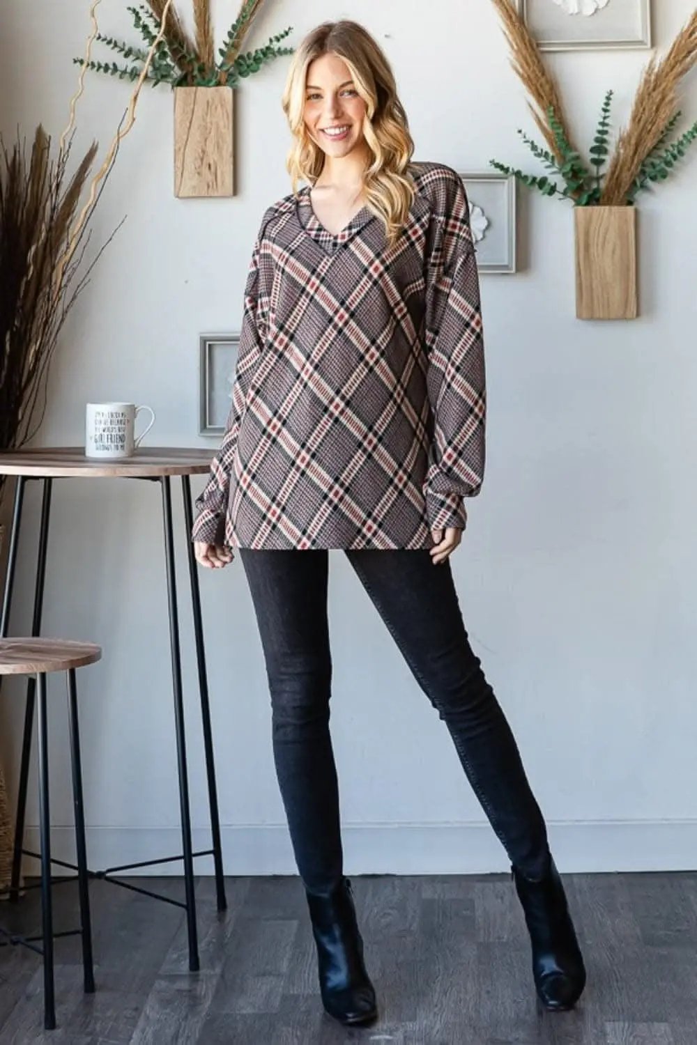 Shoes Trendsi Plaid V-Neck Tee Women's Everyday Casual Top - Soft & Stylish