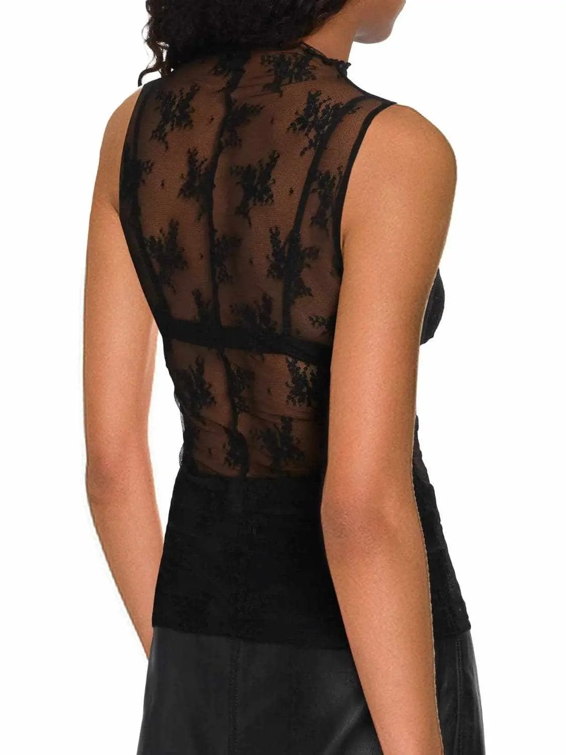 Tanks & Camis Trendsi Sheer lace mock neck top