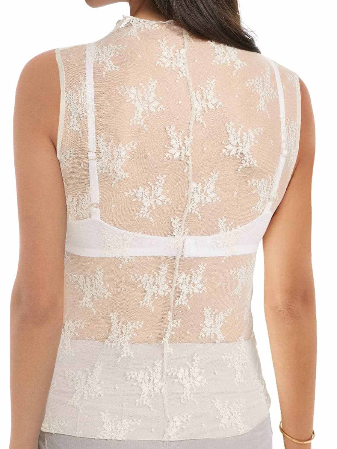 Tanks & Camis Trendsi Sheer lace mock neck top