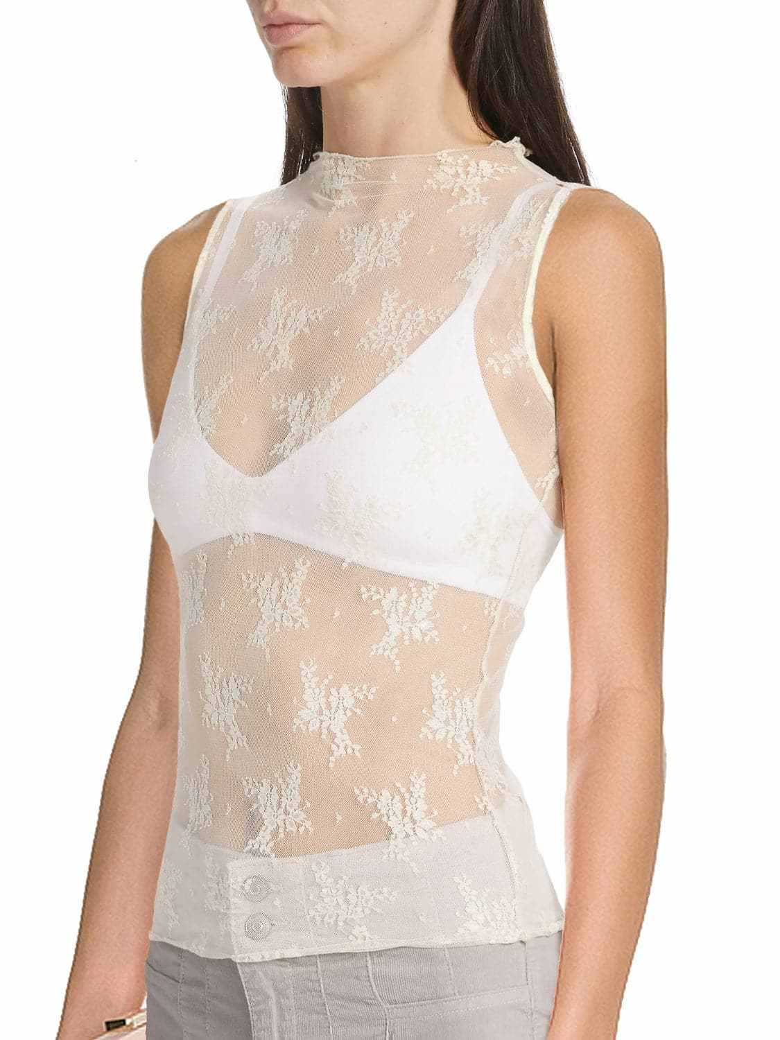 Tanks & Camis Trendsi Sheer lace mock neck top