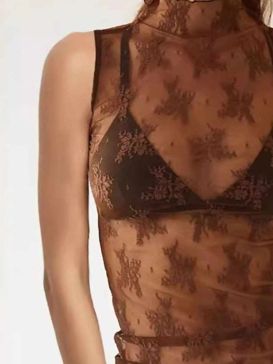 Tanks & Camis Trendsi Sheer lace mock neck top