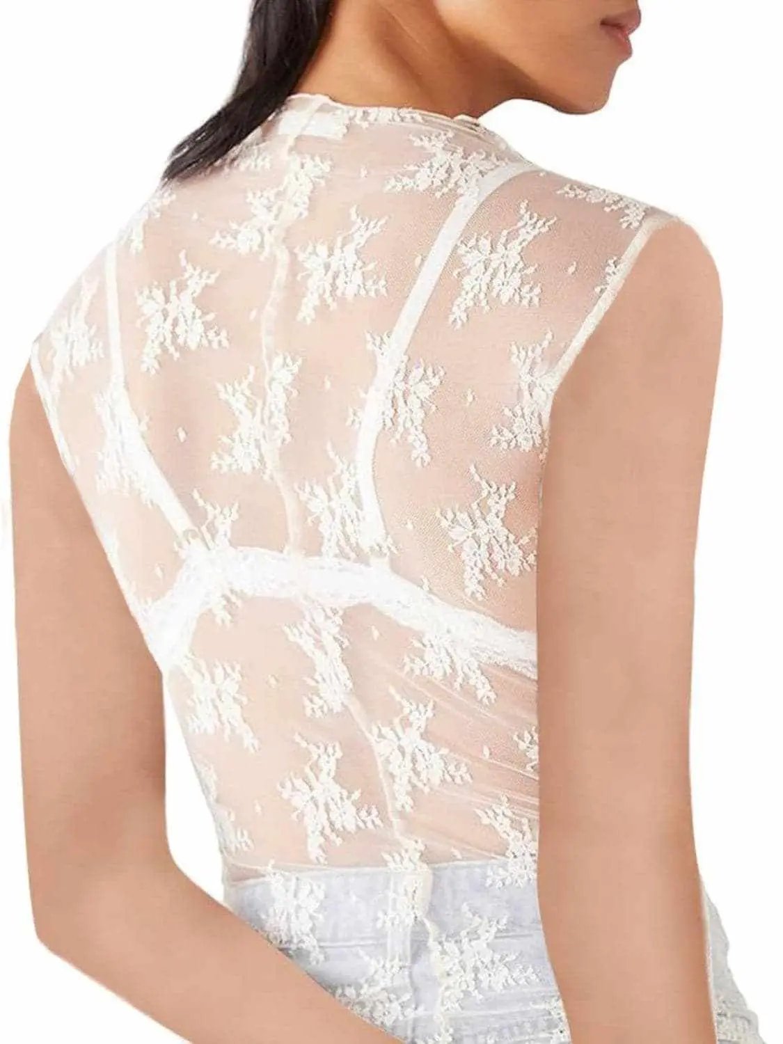 Tanks & Camis Trendsi Sheer lace mock neck top