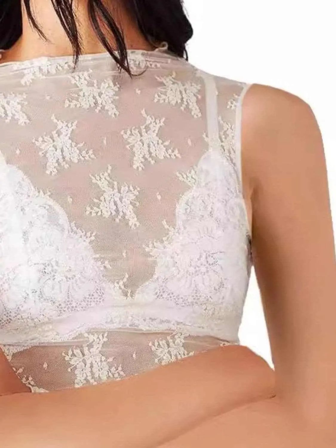 Tanks & Camis Trendsi Sheer lace mock neck top