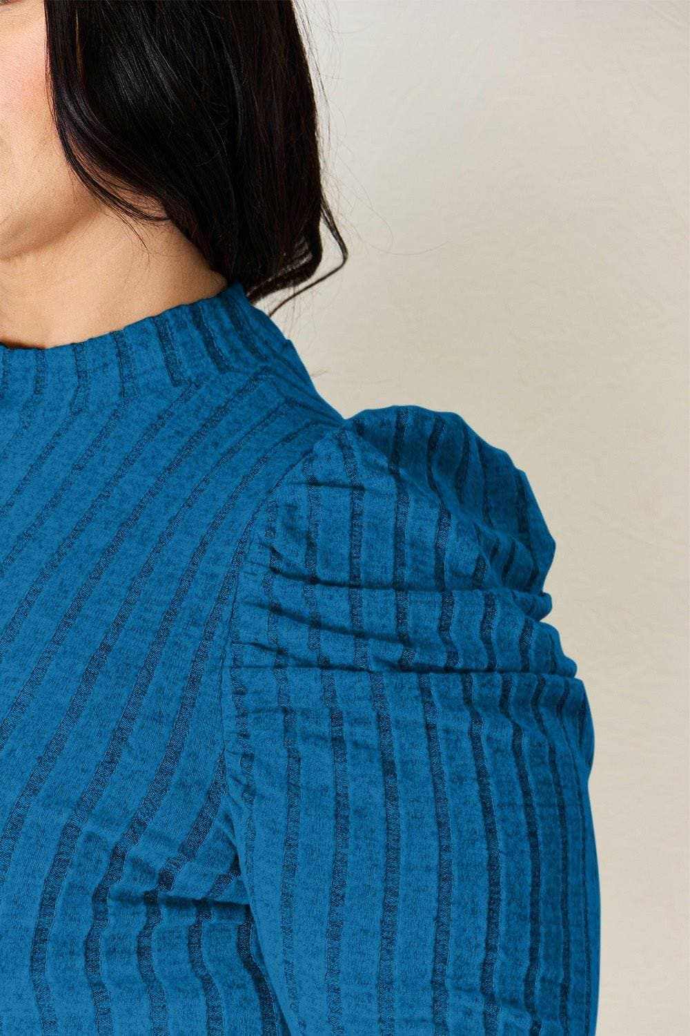 Women's Mock Neck Top Trendsi Women's Ribbed Mock Neck Puff Sleeve Top Long Sleeve