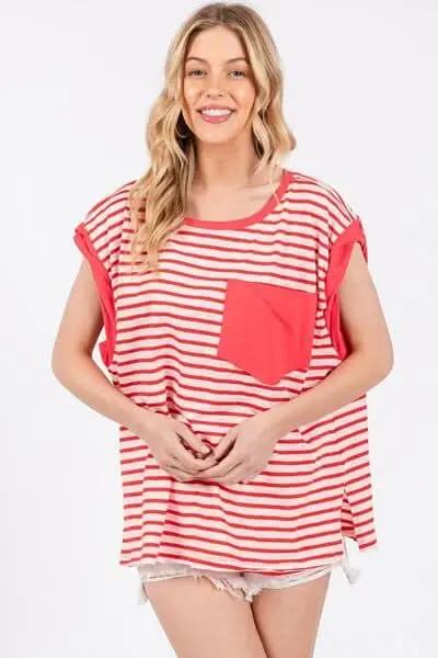 Women's Casual T-Shirt Striped Tee - Side Slits - Women's Casual Top