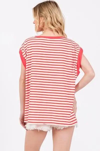 Women's Casual T-Shirt Striped Tee - Side Slits - Women's Casual Top