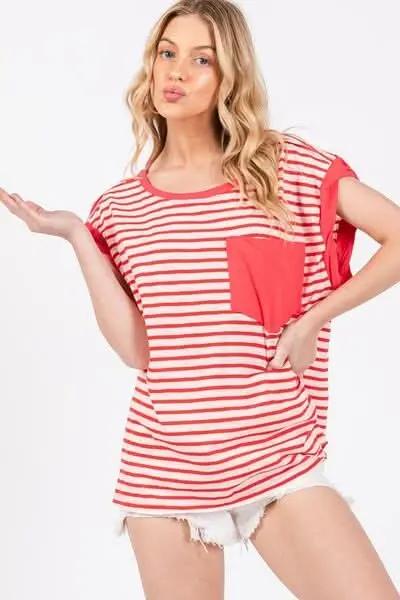 Women's Casual T-Shirt Striped Tee - Side Slits - Women's Casual Top