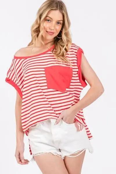 Women's Casual T-Shirt Striped Tee - Side Slits - Women's Casual Top