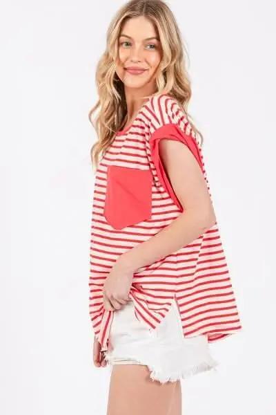 Women's Casual T-Shirt Striped Tee - Side Slits - Women's Casual Top