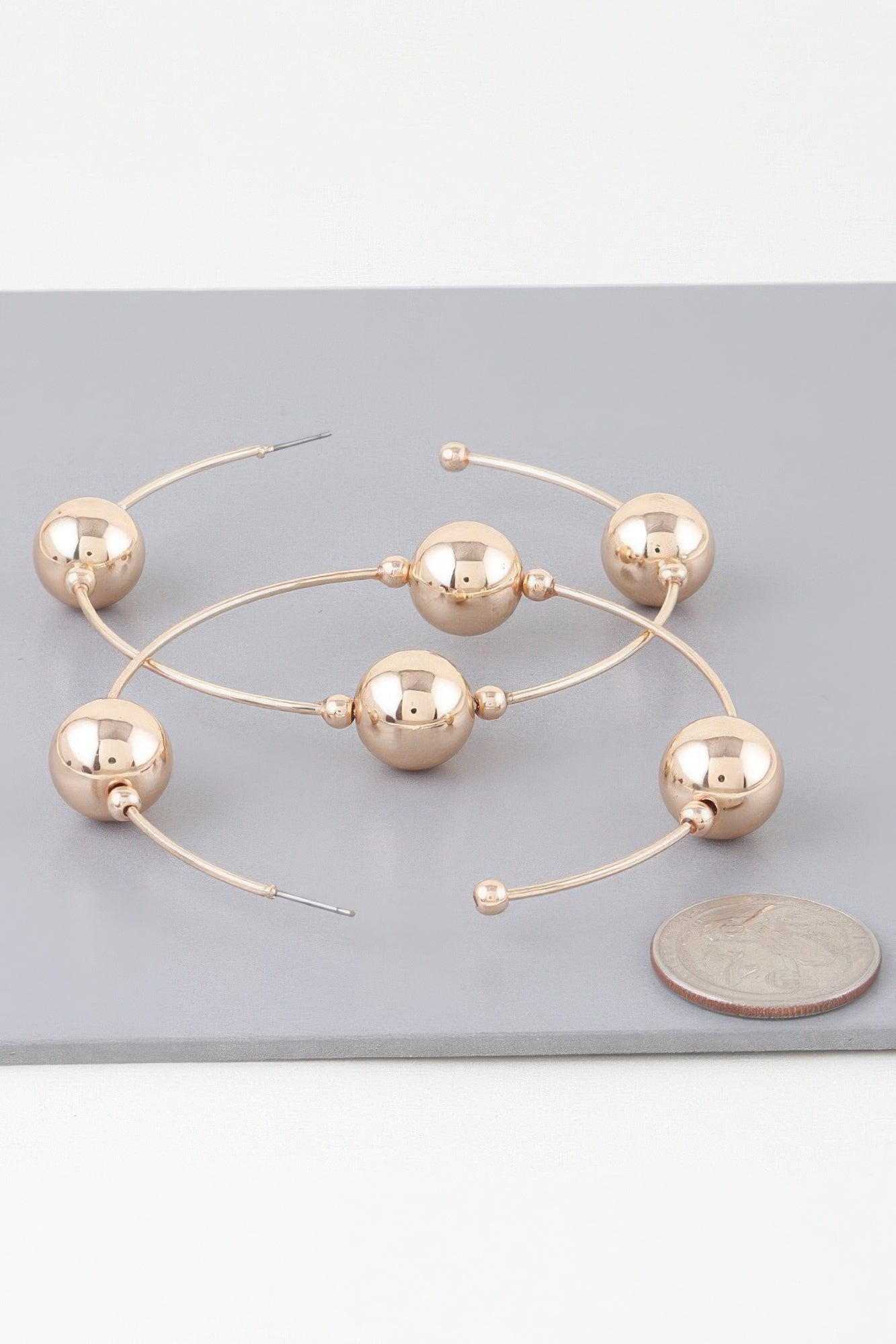 Triple Shiny Bead Hoop Earrings