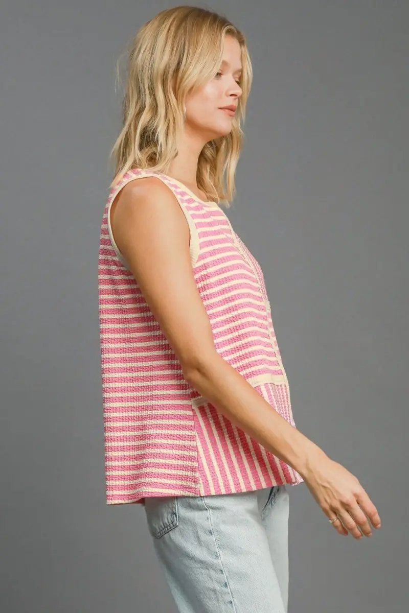 T-Shirts Trendsi Umgee Striped Tank Women's Casual Top USA Shipped