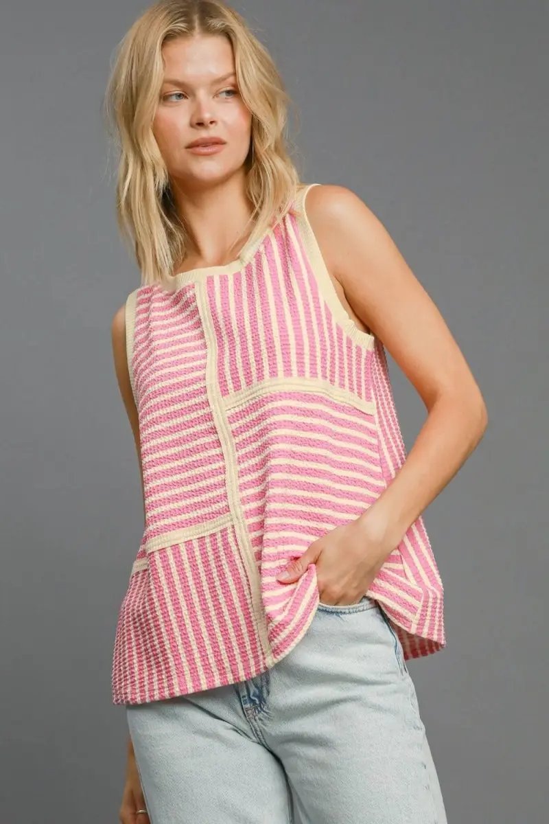 T-Shirts Trendsi Umgee Striped Tank Women's Casual Top USA Shipped