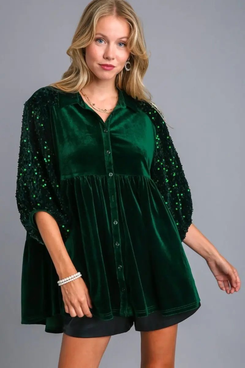 Accessories Trendsi Sequin Tiered Top Women's Casual Shirt USA Made, Stylish