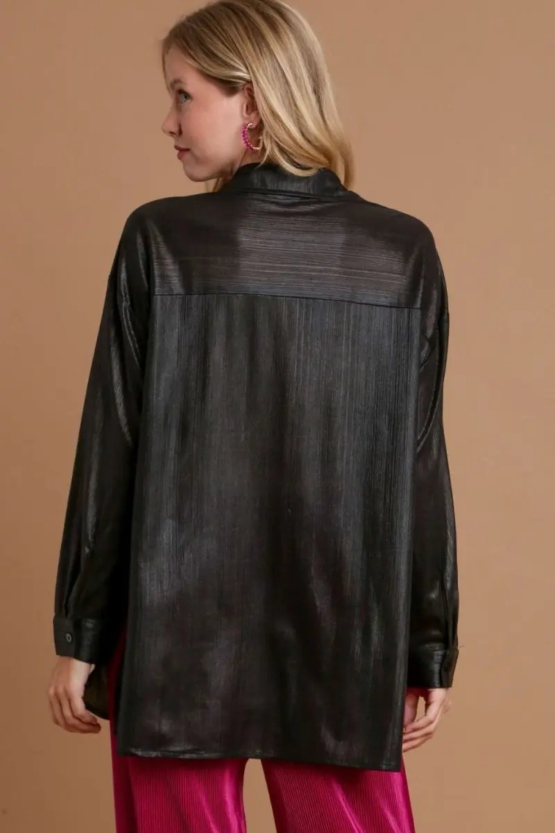 Shirts Trendsi Side Slit Button Up Women's Long Sleeve Shirt Casual Top USA Made