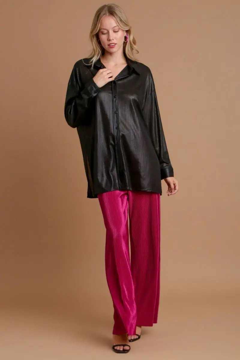 Shirts Trendsi Side Slit Button Up Women's Long Sleeve Shirt Casual Top USA Made