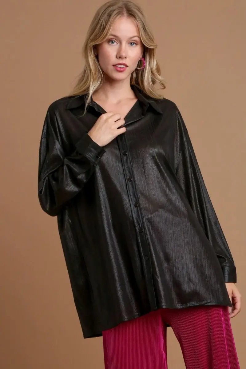 Shirts Trendsi Side Slit Button Up Women's Long Sleeve Shirt Casual Top USA Made