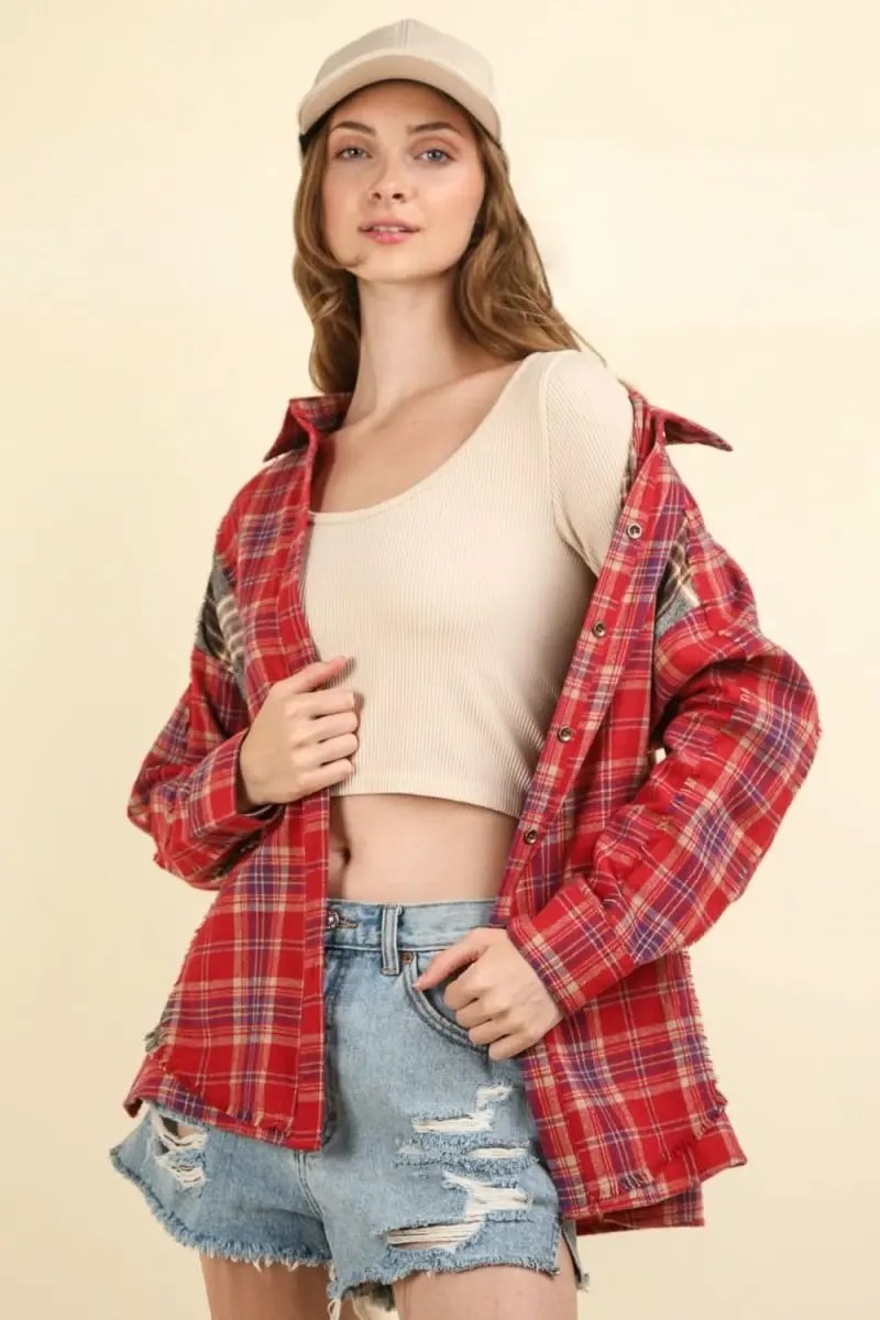 Shirts Trendsi Plaid Shirt Women's Casual Raw Hem Top Trendy Comfy