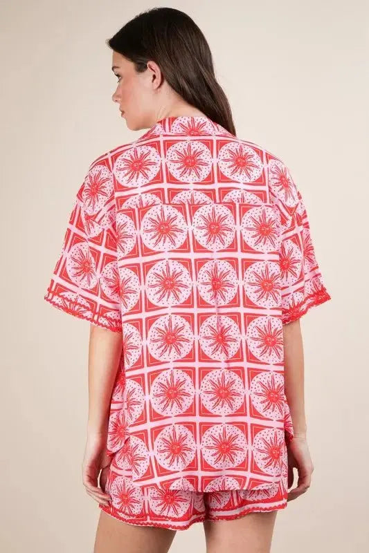 Women's Shirt & Shorts Set - Lightweight Plus Size - Tropical Print