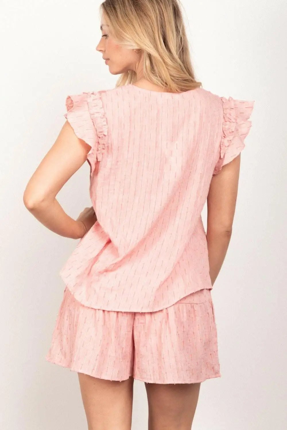 Women's Loungewear Set Ruffle Sleeve | Trendsi Blush