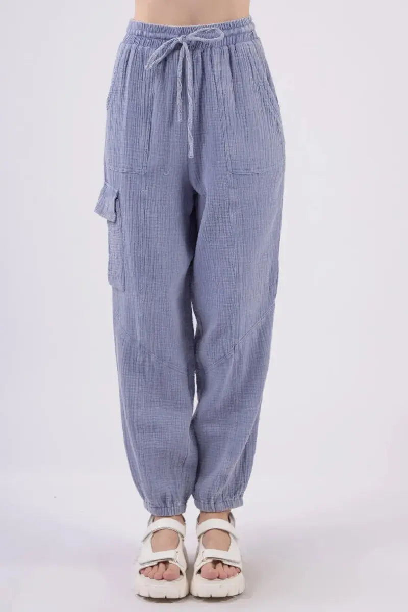 Women's Cargo Pants Cargo Pants - Crinkle Gauze Lightweight - Casual Comfy