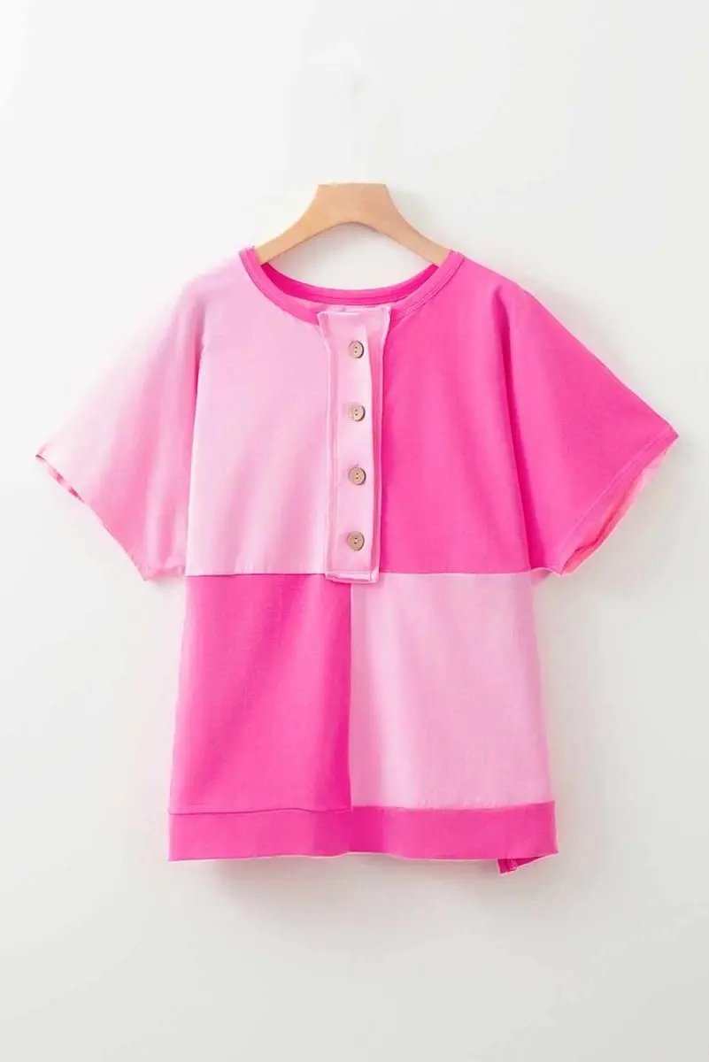 Love Salve Colorblock Henley Top Plus Size — Casual Summer Wear