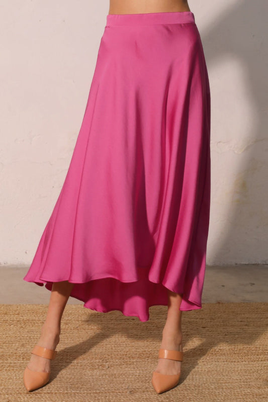 Washed Poly Silk Midi Swing Skirt Made in USA