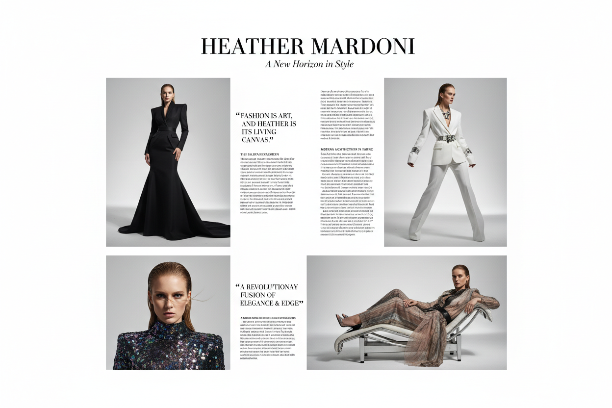 webitorial of a model. Model's name is Heather Mardoni. There is an article and several photos of her