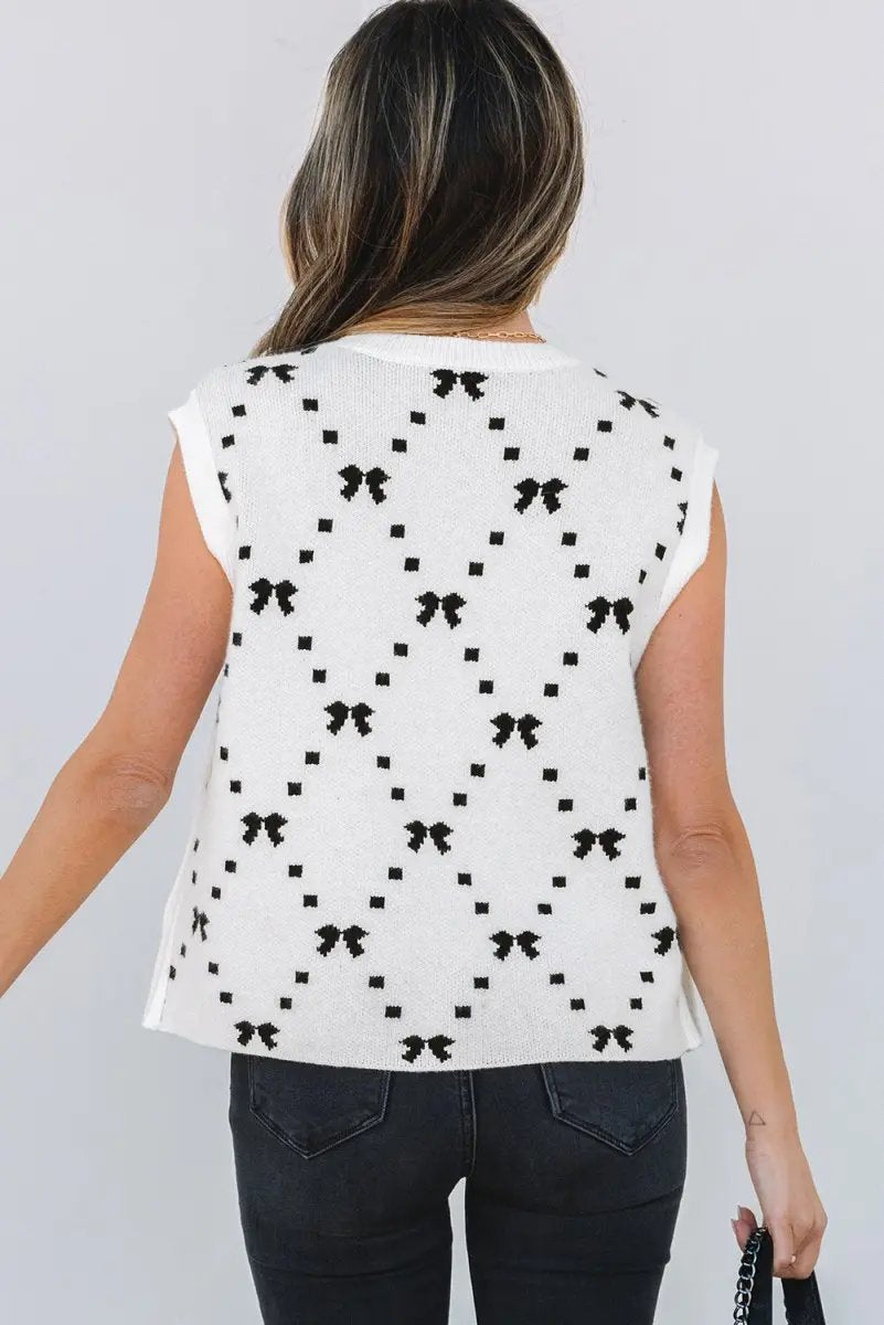 Love Salve White Bow Cropped Sweater Vest — Sleeveless Summer Top