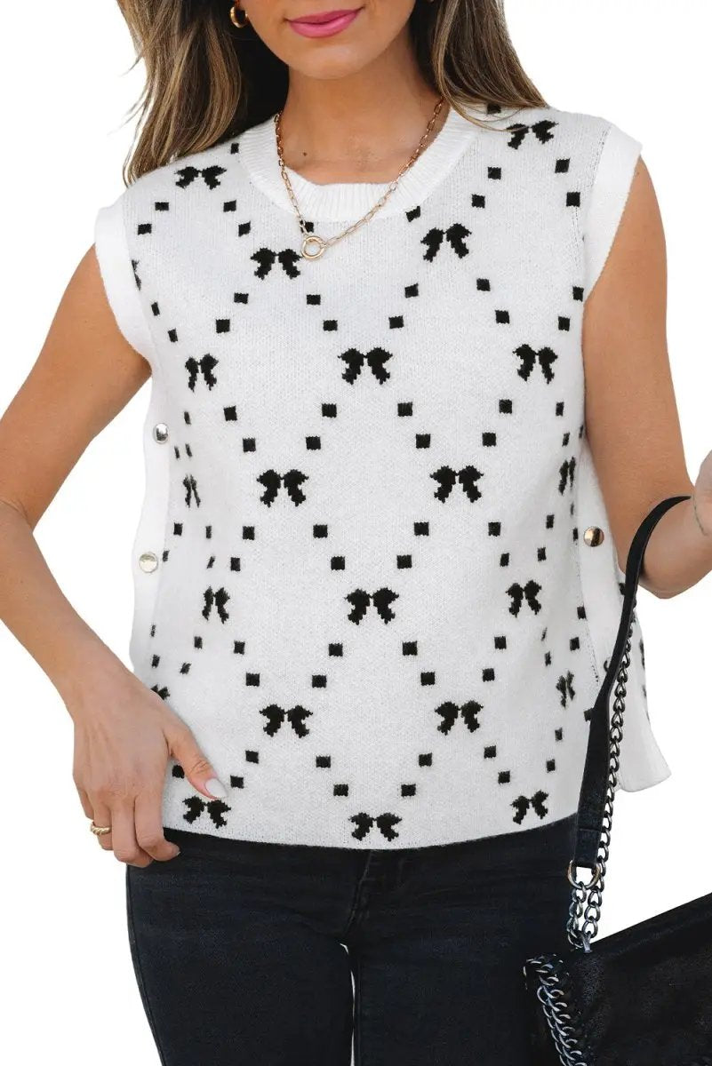 Love Salve White Bow Cropped Sweater Vest — Sleeveless Summer Top
