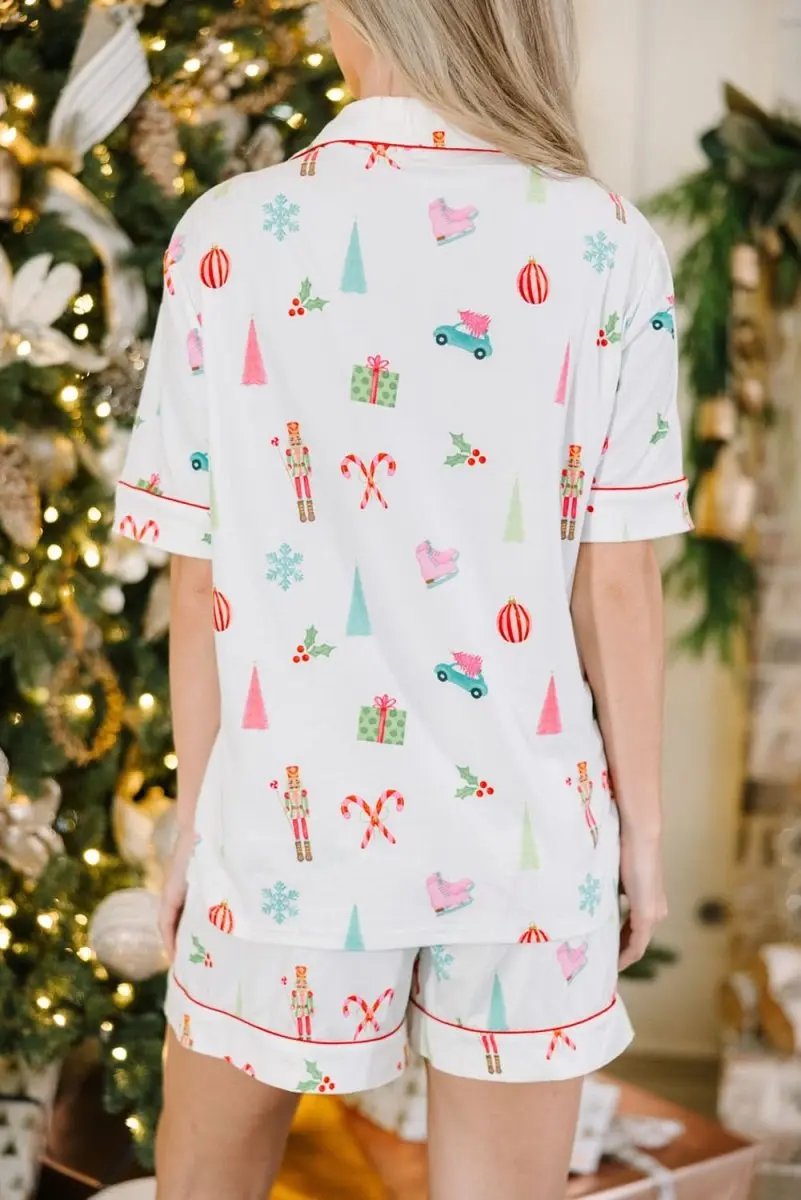Shirts Love Salve White Christmas Print Women's Pajama Set Loungewear Soft & Breathable