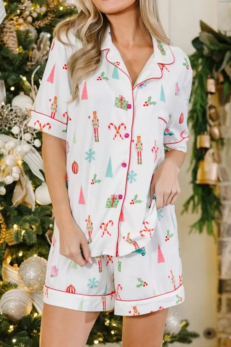 Shirts Love Salve White Christmas Print Women's Pajama Set Loungewear Soft & Breathable