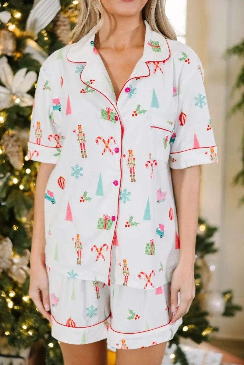 Shirts Love Salve White Christmas Print Women's Pajama Set Loungewear Soft & Breathable