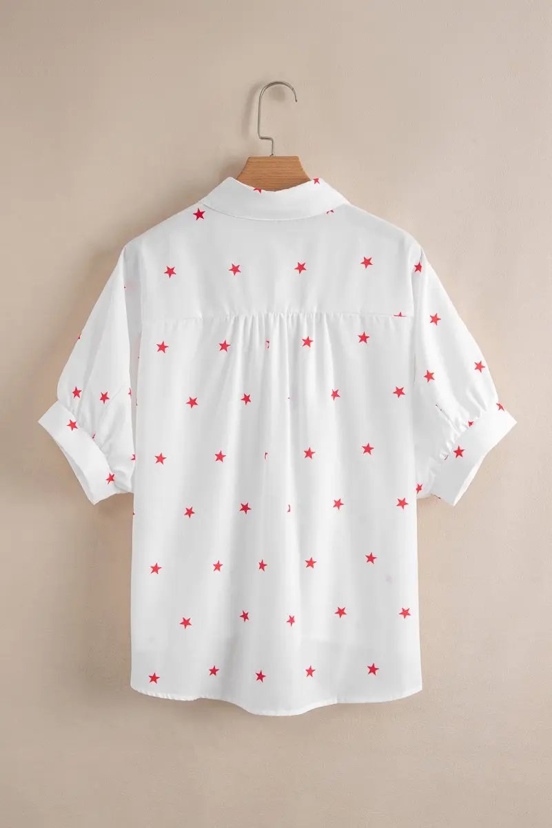 Accessories Love Salve White Star Print Shirt Women's Summer Casual Top Loose Fit