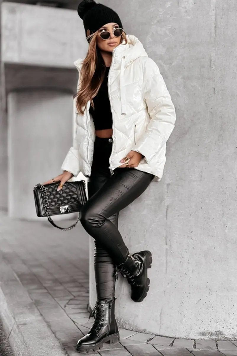 Women's Puffer Jacket - Warm Hooded Quilted - Casual Style