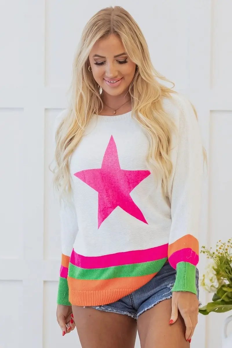 Sweaters Love Salve Star Colorblock Sweater Women's Daily Casual Knit Top - Soft & Stylish
