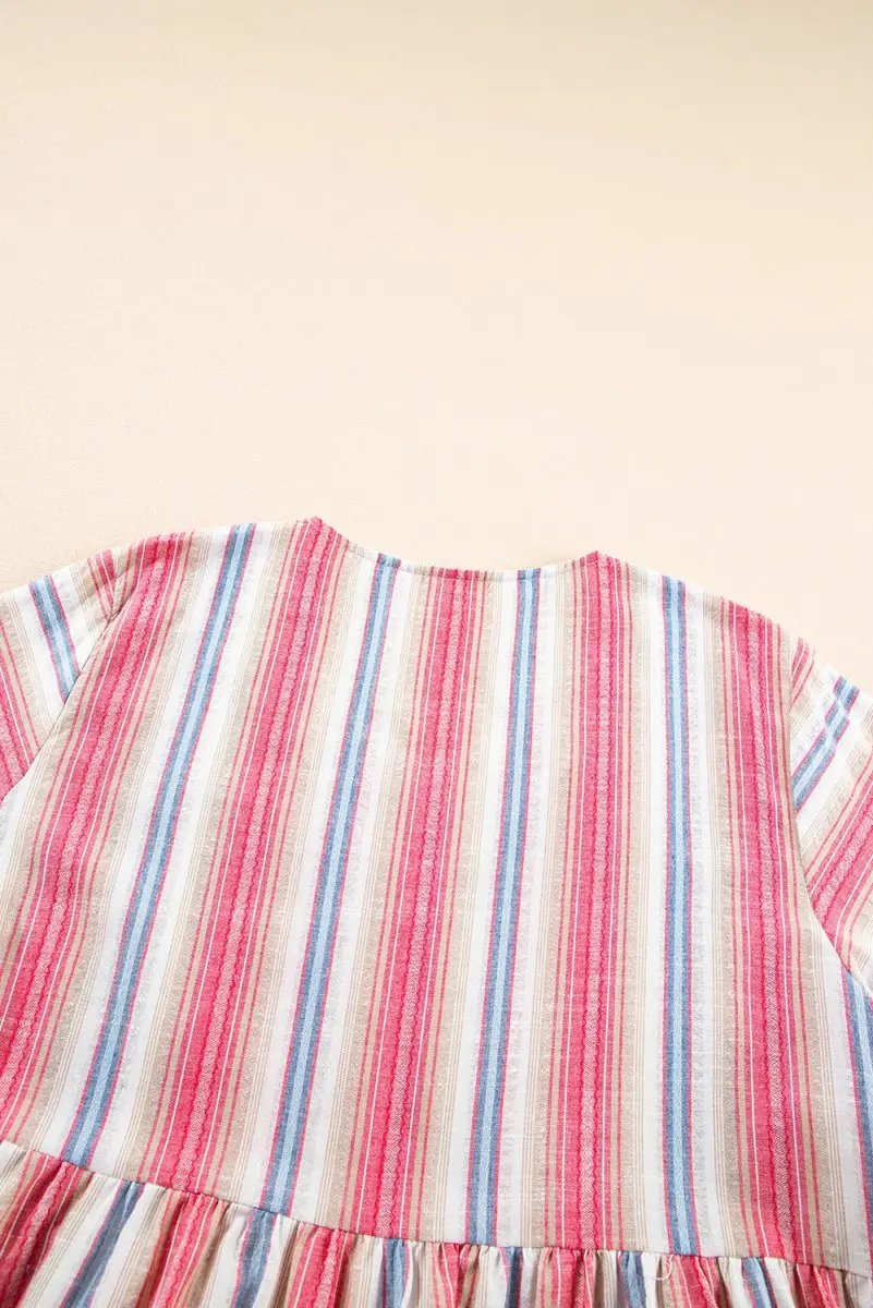 Dresses Love Salve White Stripe Dress Women's Vacation Flared V-Neck Bohemian Spring Dress