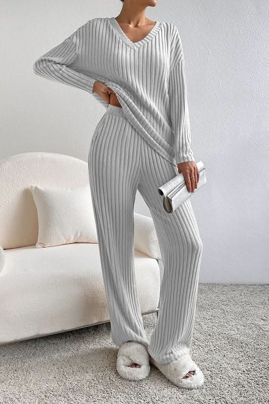 Sweaters YNIQUE Ribbed Knit Outfit Women's Loungewear Set V-Neck Slouchy Two-Piece Comfortable