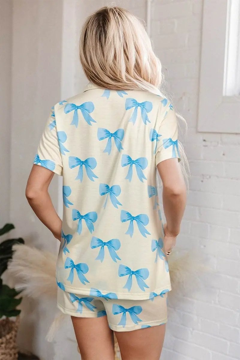 Pants Love Salve Yellow Bow Pajama Set Women's Home Loungewear Short Sleeve Cute Print