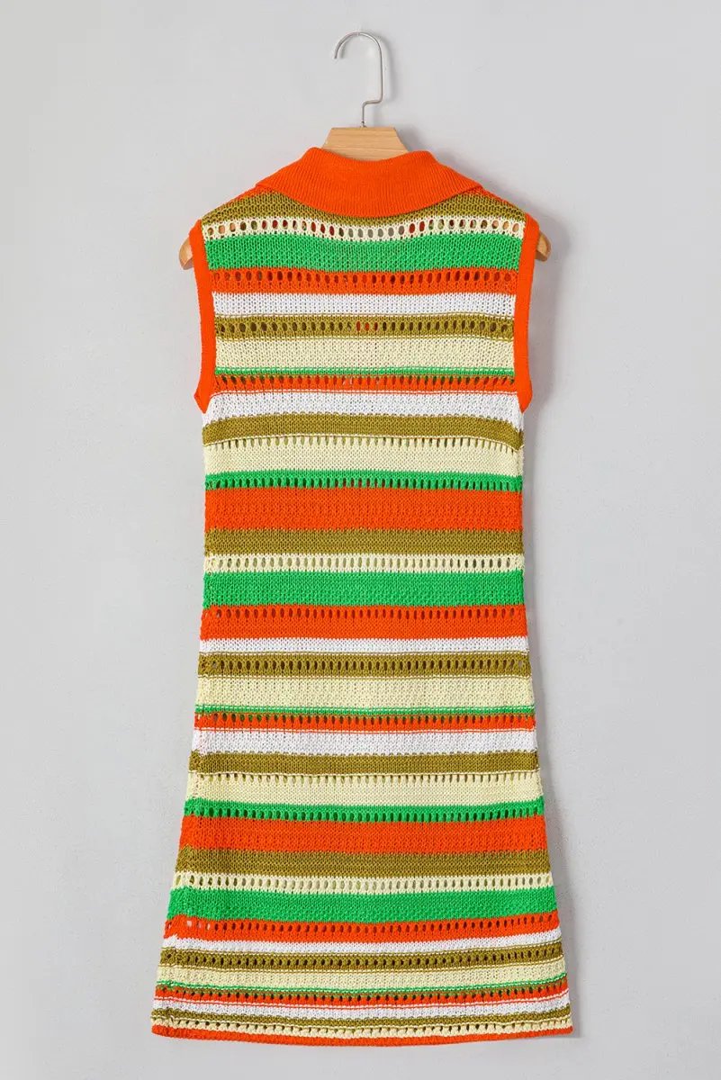 Sweaters Love Salve Yellow Stripe Knit Dress Women's Daily Summer Casual: Buttoned & Split Neck