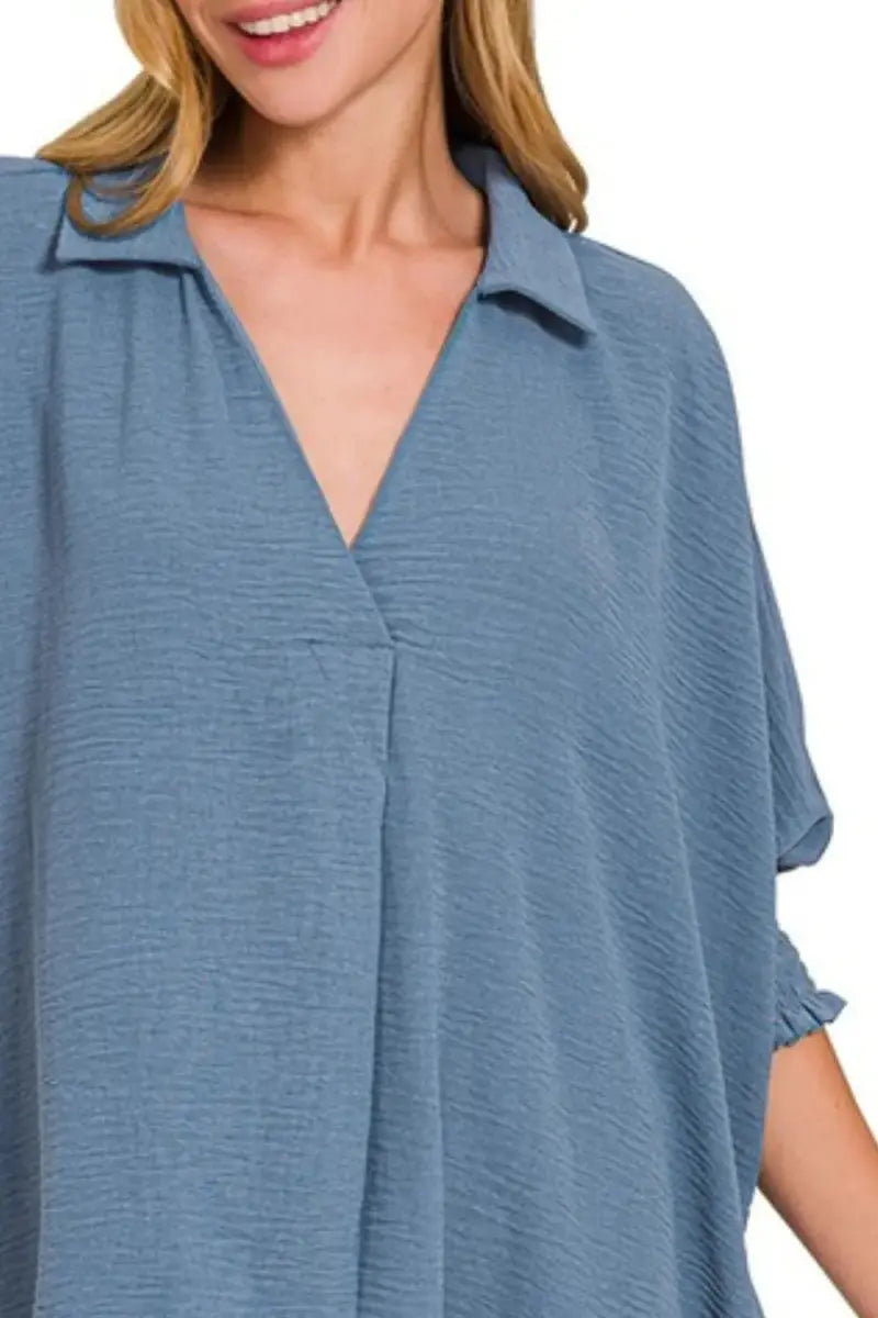 Pants Trendsi Airflow Tee Women's Casual Top Smocked Sleeve Lightweight Shirt