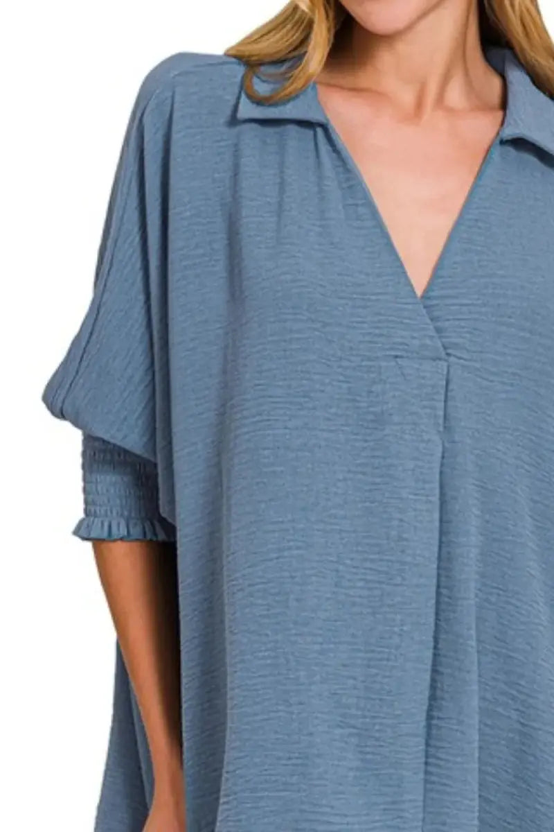 Pants Trendsi Airflow Tee Women's Casual Top Smocked Sleeve Lightweight Shirt