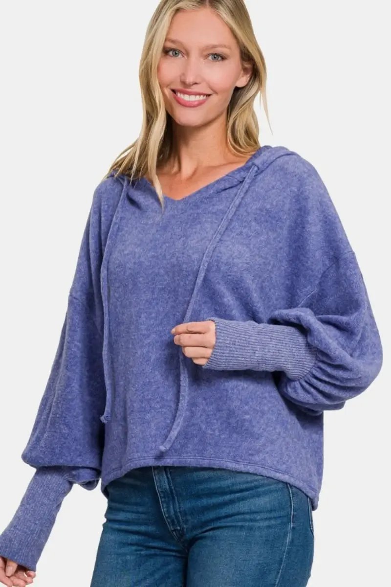 Pants Trendsi Hacci Hoodie Women's Casual Cropped Knit Top Soft & Comfy