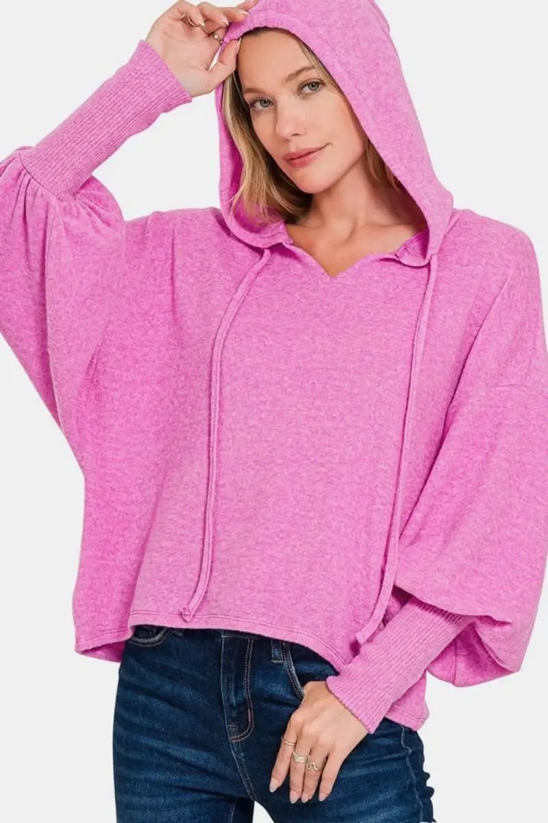 Jackets Trendsi Hacci Hoodie Women's Loungewear Cropped Knit Top Soft & Comfy