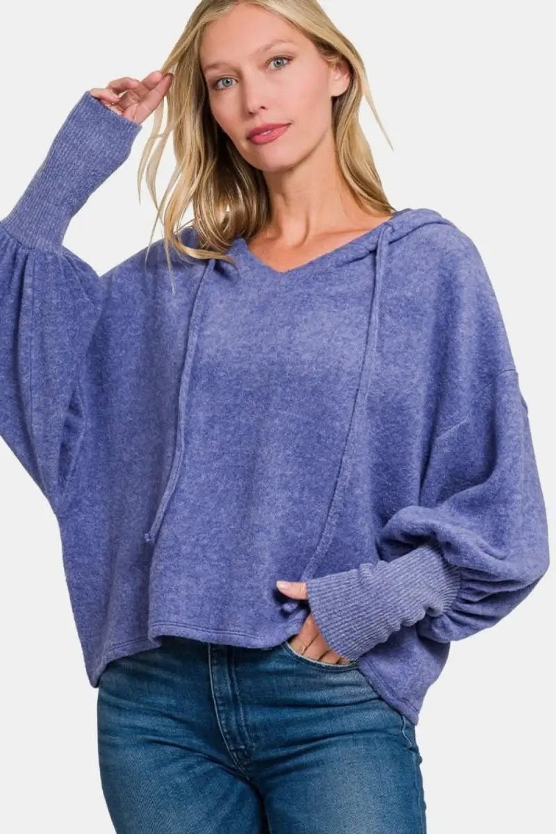 Pants Trendsi Hacci Hoodie Women's Casual Cropped Knit Top Soft & Comfy