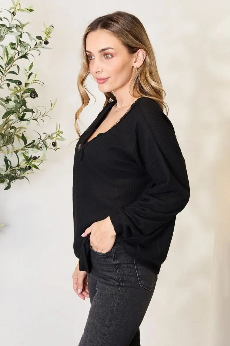 Sweaters Lovesalve WS Buttoned Blouse Women's Casual Long Sleeve Top USA Wholesale Zenana