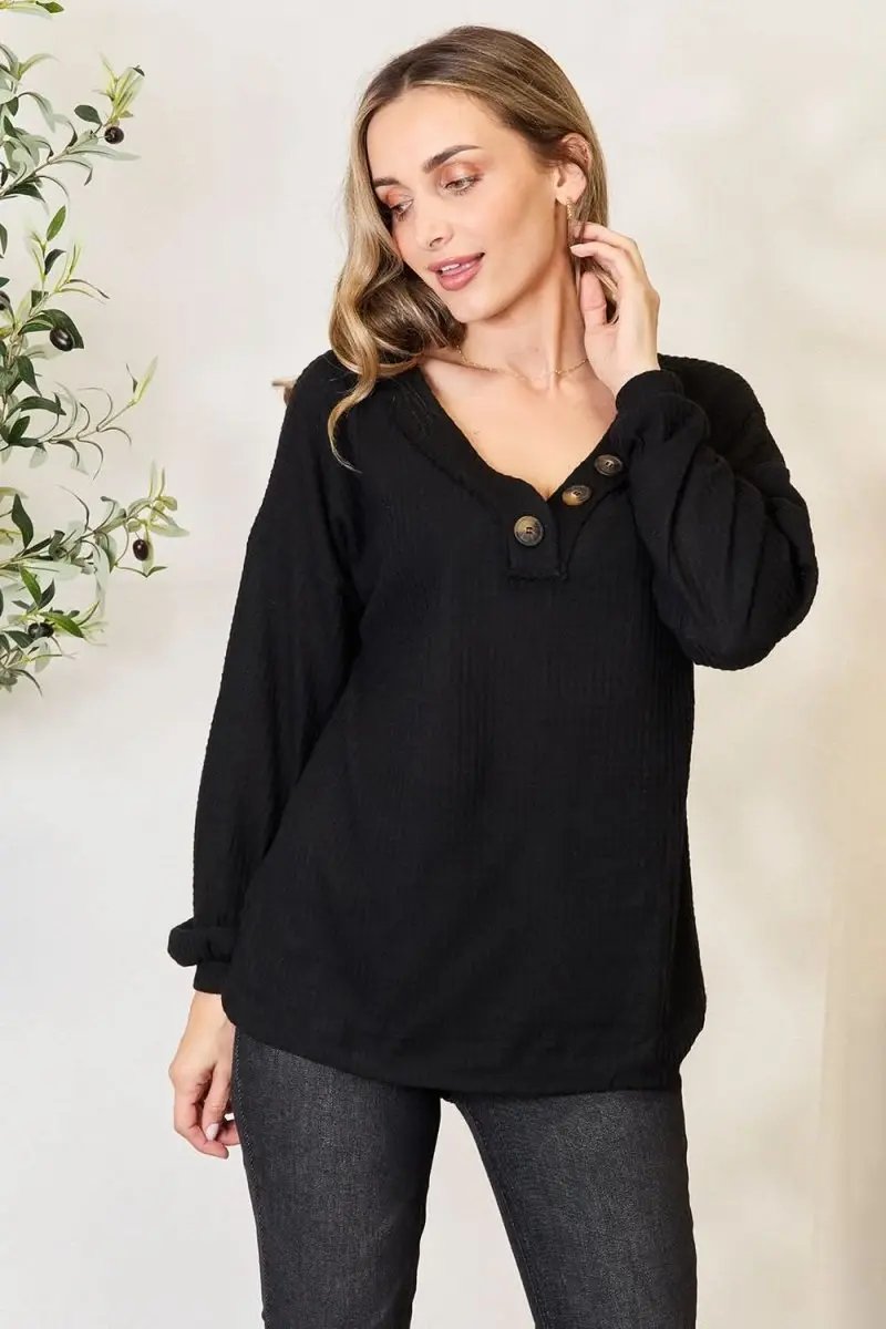 Sweaters Lovesalve WS Buttoned Blouse Women's Casual Long Sleeve Top USA Wholesale Zenana