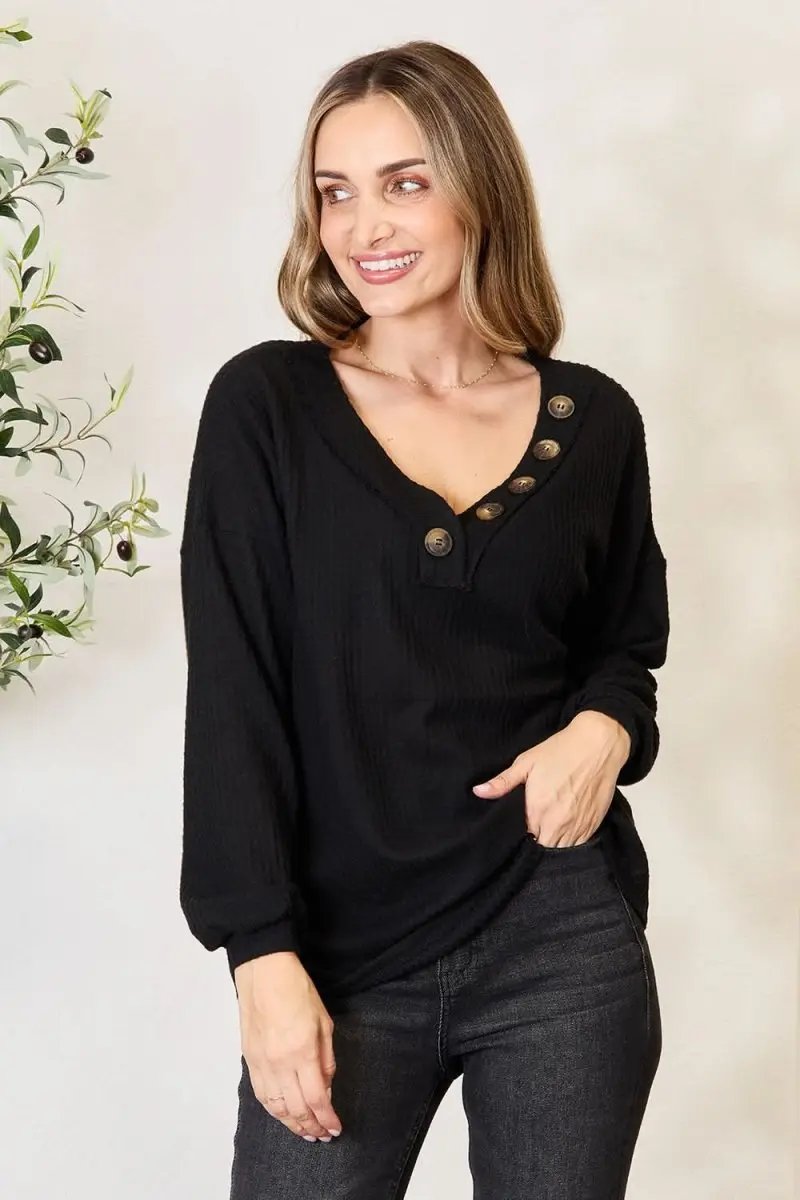 Sweaters Lovesalve WS Buttoned Blouse Women's Casual Long Sleeve Top USA Wholesale Zenana
