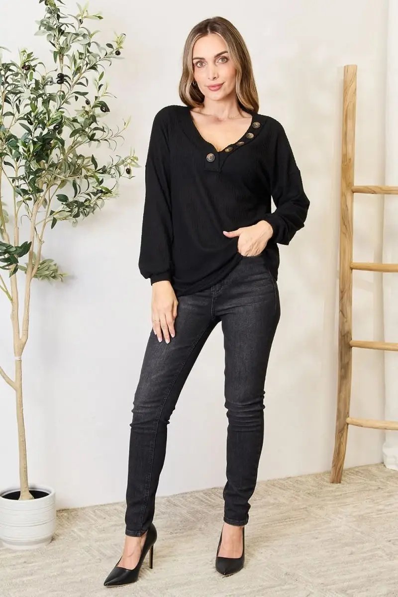 Sweaters Lovesalve WS Buttoned Blouse Women's Casual Long Sleeve Top USA Wholesale Zenana