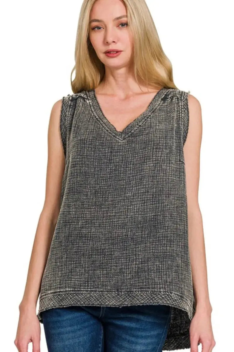 Dresses Trendsi Gauze Tank Top Women's Casual Acid Wash Raw Edge Summer Top