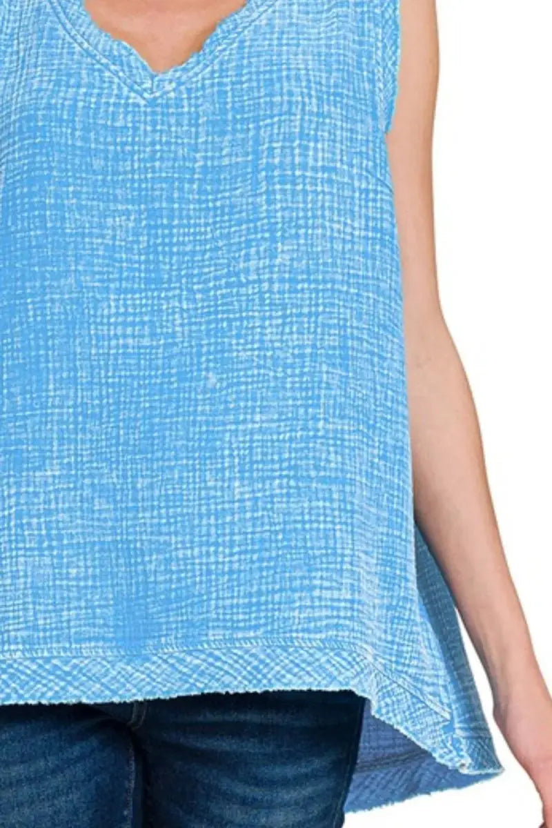 Women's Tank Top Gauze Tank Top - Raw Edge Acid Wash Soft - Casual Summer Style